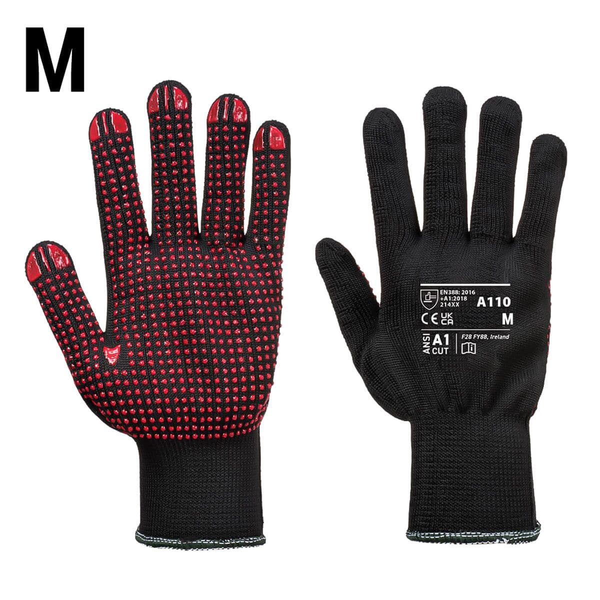 (10 Pair) PVC Nub Glove - Black/ Red - Size: M