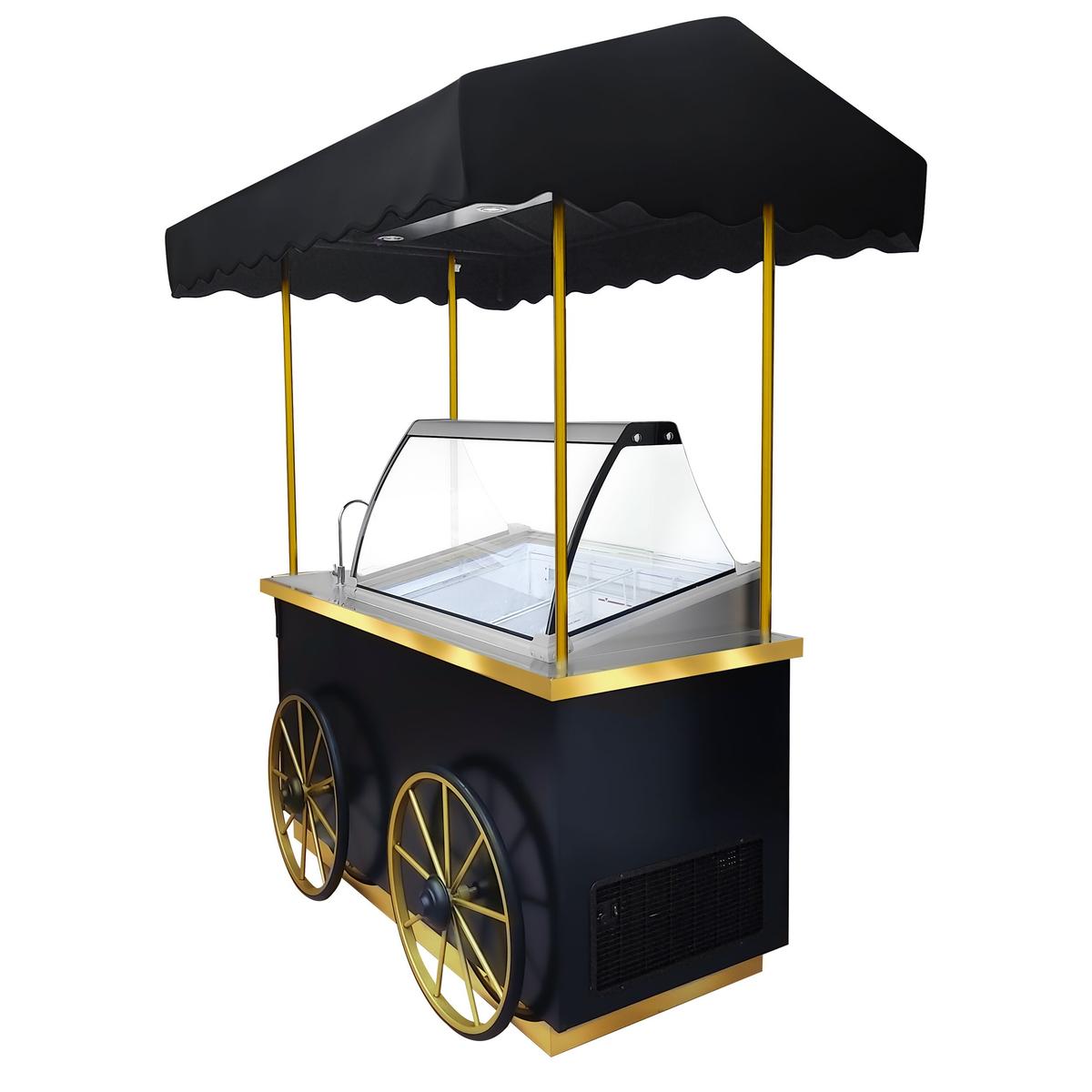 Ice cream trolley - 1900mm - with sink & lighting - for 7x5 Litre ice cream containers