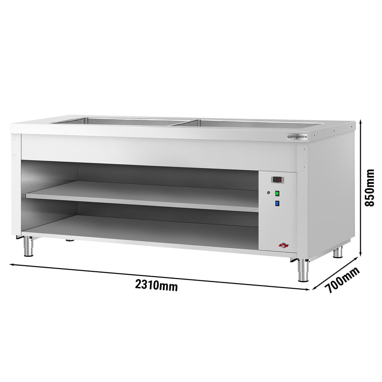 Bufetový pult KOPENHAGEN - 2310 mm - s Bain Marie - s LED osvětlením - pro 6x GN 1/1 - nerezová ocel