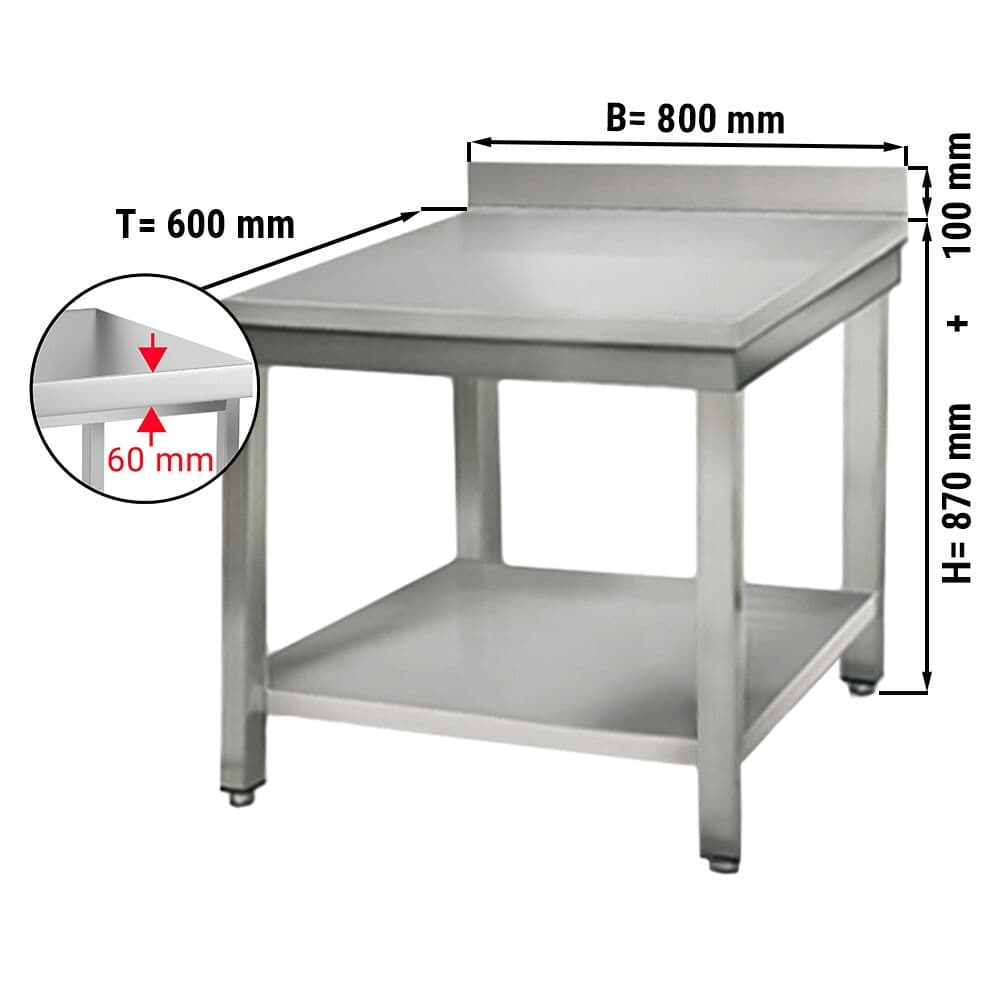 Edelstahl Arbeitstisch ECO - 800x600mm - mit Grundboden & Aufkantung