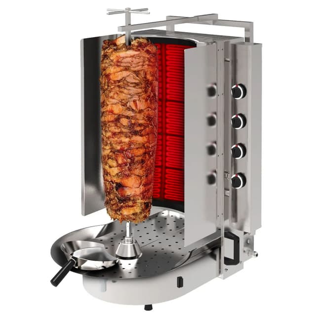 Plynový Gyros / Kebab gril -  s Robax®  sklem - 8 hořáků - max. 75 kg