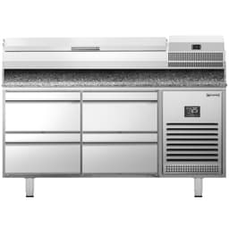 Pizza preparation table Premium PLUS - 1490x700mm - with 4 drawers - incl. refrigerated display case - 6x GN 1/4