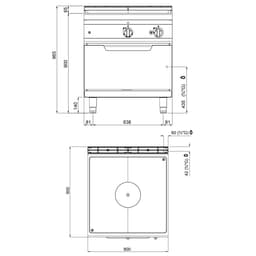 Sporák s varnou deskou (13 kW) + plynová trouba (7,8 kW)