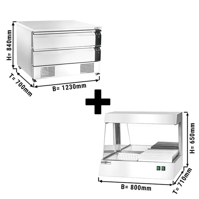 Tiefkühl/Kühl-Unterbau Kombination -22 ~ +8°C - 1230mm - 2 Schubladen - inkl. Pommeswärmer