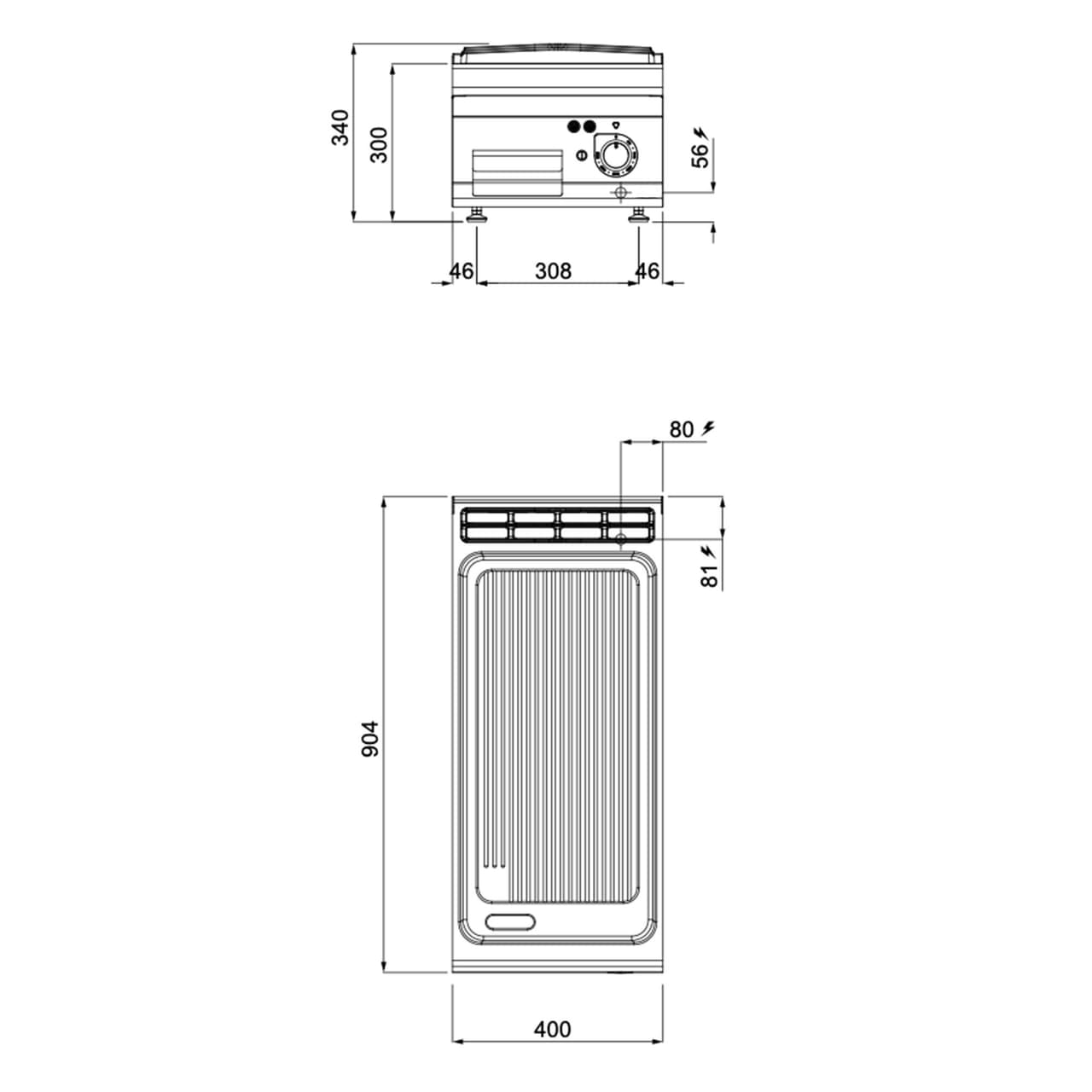 Elektrická grilovací deska- 6,6 kW - drážkovaná