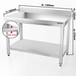 Edelstahl Arbeitstisch PREMIUM - 1200x600mm - mit Grundboden & Aufkantung