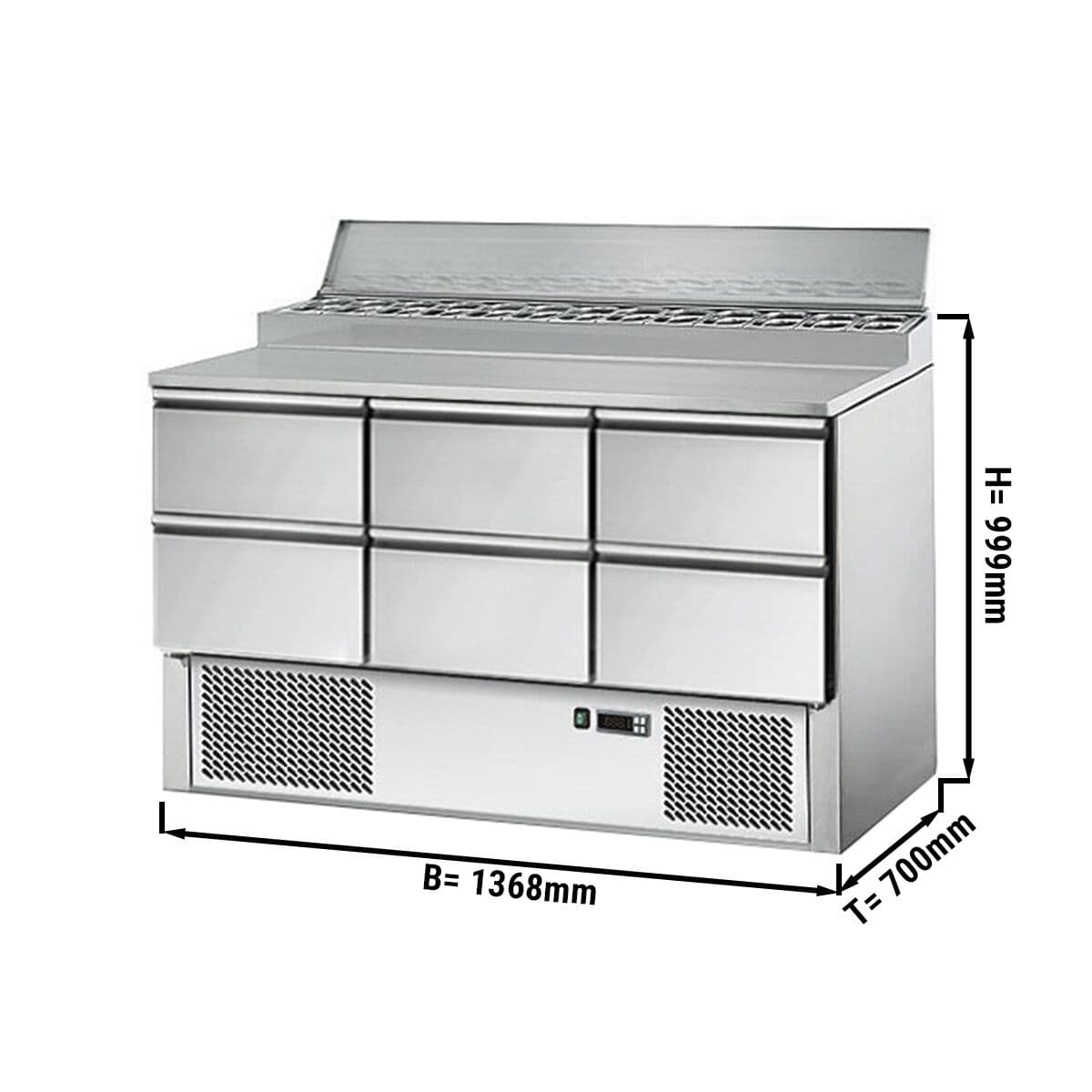  Saladette / Přípravný stůl ECO - 1,37 x 0,7 m - se 6 šuplíky 1/2