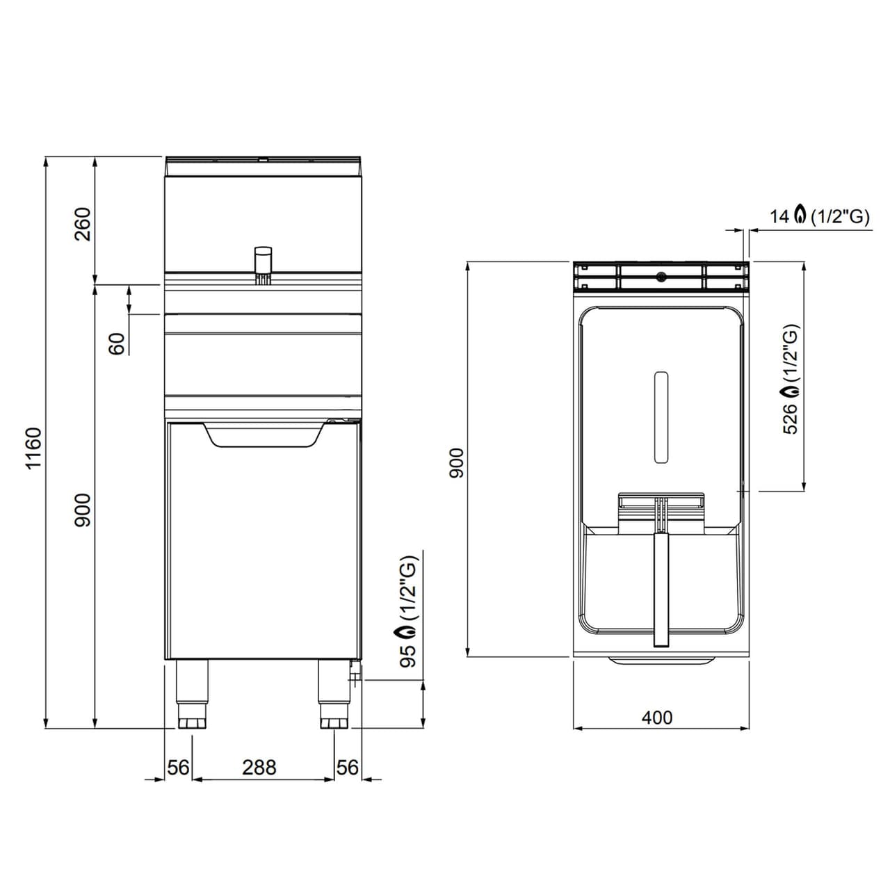 Gas Fritteuse - 20 Liter - 17,5 kW