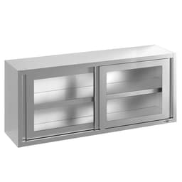 Stainless steel wall cabinet - 1600x400mm - with sliding glass door - 650mm high