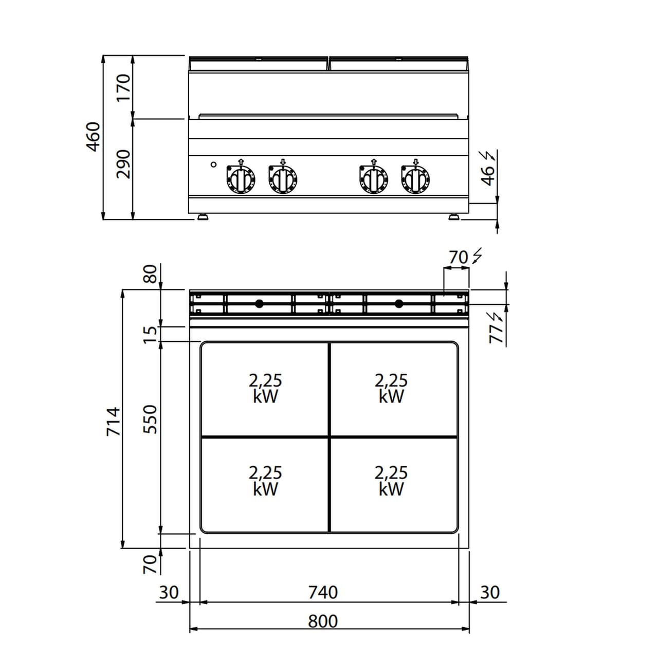 Sporak s varnou deskou - 9 kW