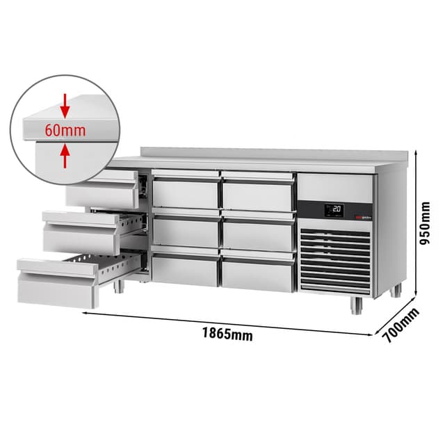 Chladicí stůl PREMIUM - 1,86 x 0,7 m - s 9 zásuvkami 1/3