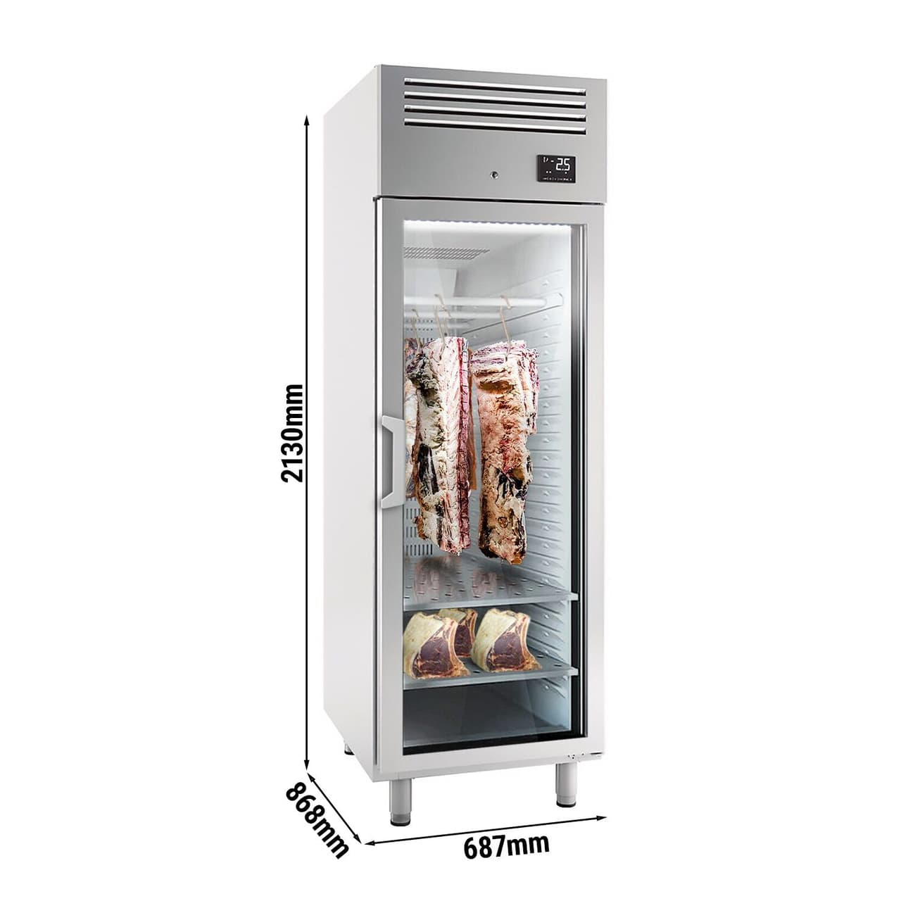 Dry Aging Meat Maturing Cabinet 0.68 m - with 1 glass door - stainless steel	