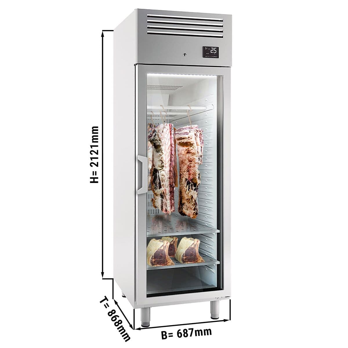 Dry Aging Meat Maturing Cabinet 0.68 m - with 1 glass door - stainless steel	