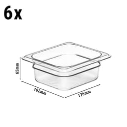 (6 Stück) CAMBRO | CAMWEAR® -  Polycarbonat GN-Behälter 1/6 - Clear - Tiefe 65 mm