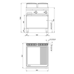 Plynová grilovací deska - 20 kW - hladká & drážkovaná