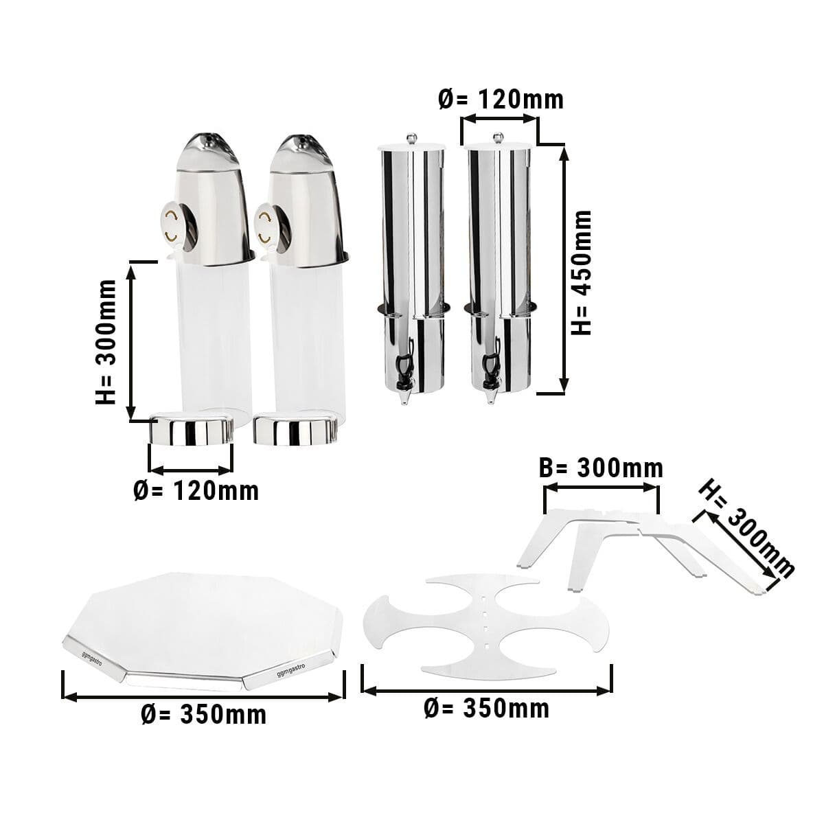 Muesli & cornflakes dispenser - double - rotating - Ø 120mm - silver - rotating dispenser