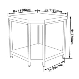Nerezový rohový pracovní stůl - 1,15 x 0,8 m - se spodní policí
