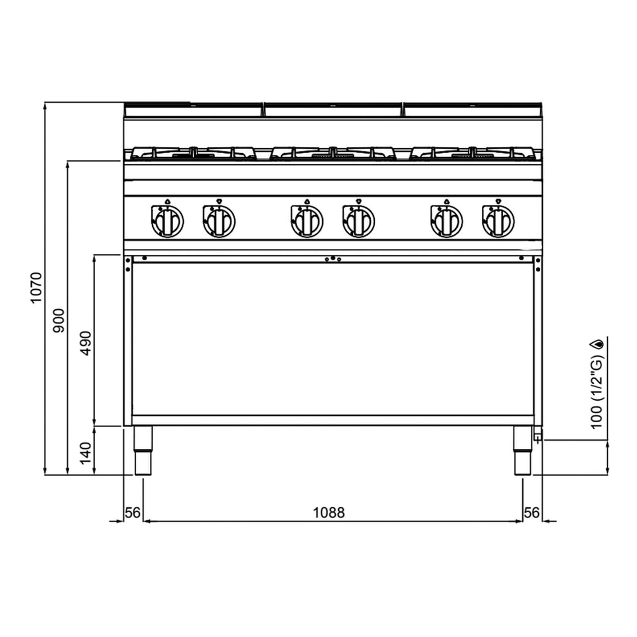 Plynový sporák - 6 hořáků (31,5 kW)