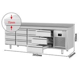 Kühltisch Premium PLUS - 2452x700mm - 12 Schubladen & Aufkantung