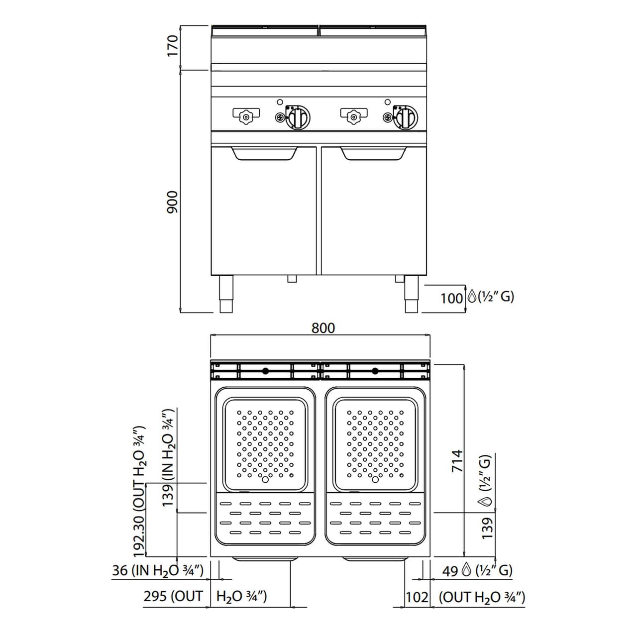 Gas Nudelkocher - 60 Liter - 20 kW