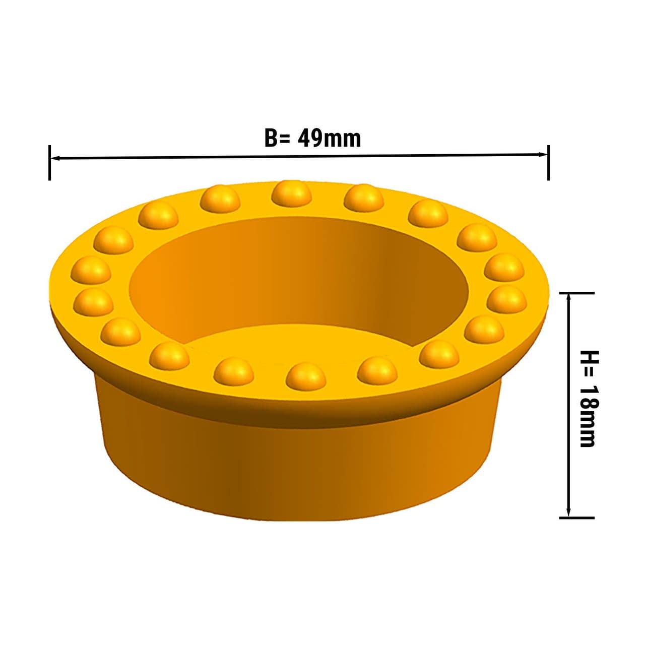 Forma pro stroj na tartaletky - Tvar: kulatý - Ø nahoře: 49 mm, Ø dole: 38 mm / výška: 18 mm