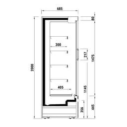 Přístěnný chladicí regál bílý - 2,58 x 0,68 m - se 4 policemi