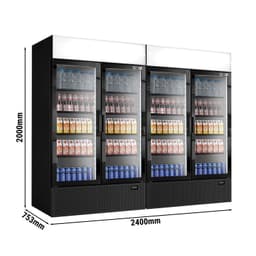 (2 Stück) Getränkekühlschrank - 2400 Liter - rahmenloses Design - mit 4 Glastüren & Werbedisplay