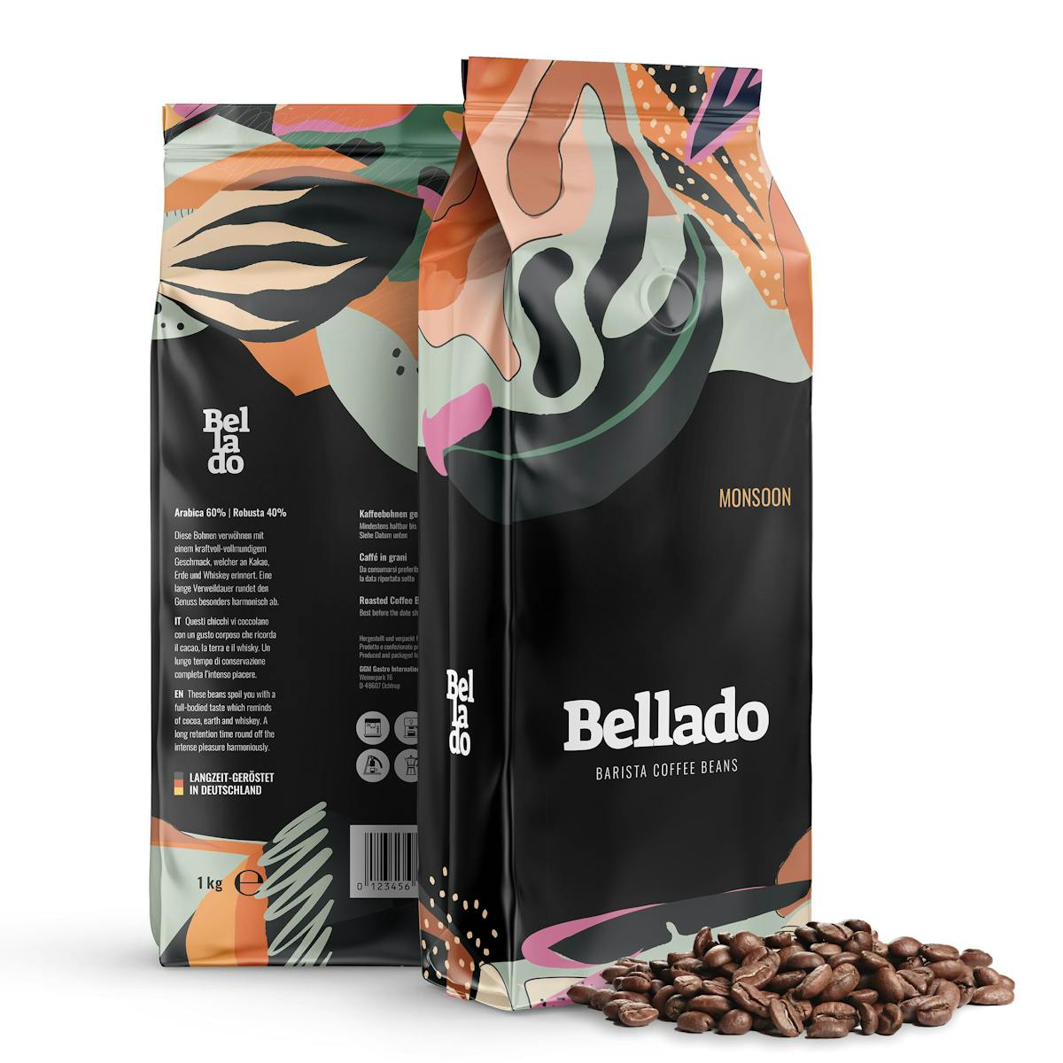 BELLADO | Zrnková káva "Monsoon" - 6x 1kg - 60% Arabica a 40% Robusta