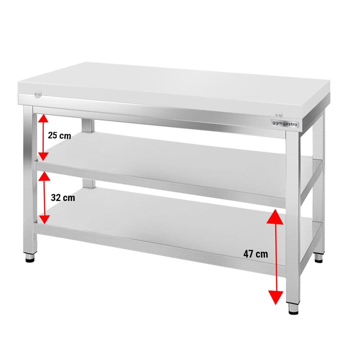 Worktable PREMIUM stainless steel - 1400x700mm - with undershelf without backsplash incl. cutting plate