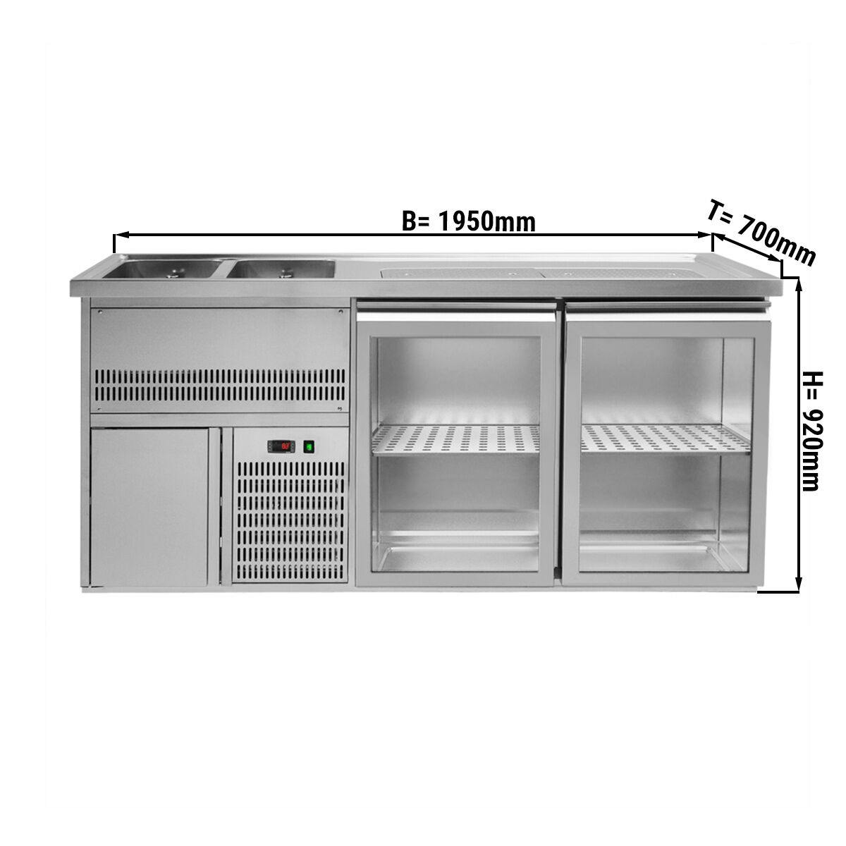 Výčepní pult 1,95 x 0,7 m - se 2 skleněnými dveřmi