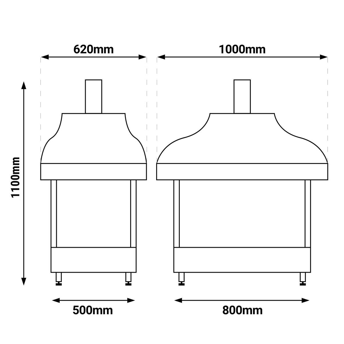 Měděný gril na dřevěné uhlí - 1000mm - se sklem