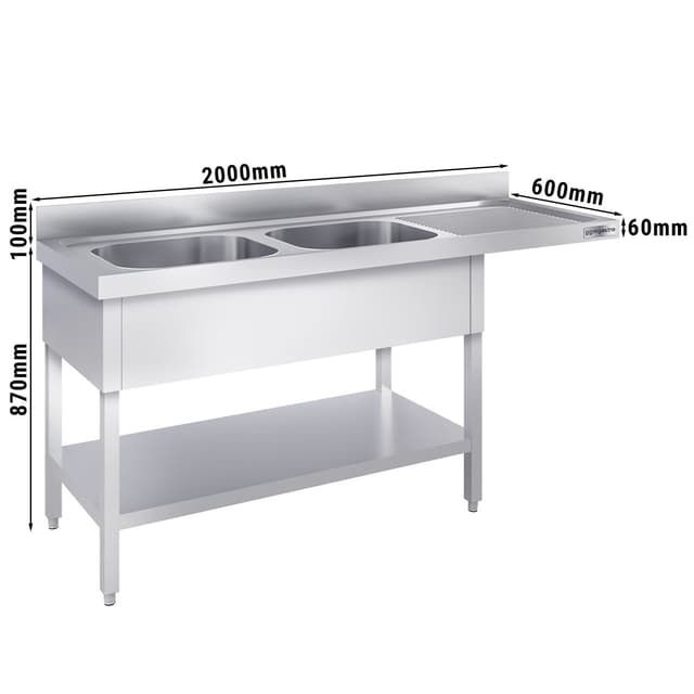 Spülmaschinen-Spültisch - 2000x600mm - mit 2 Becken links