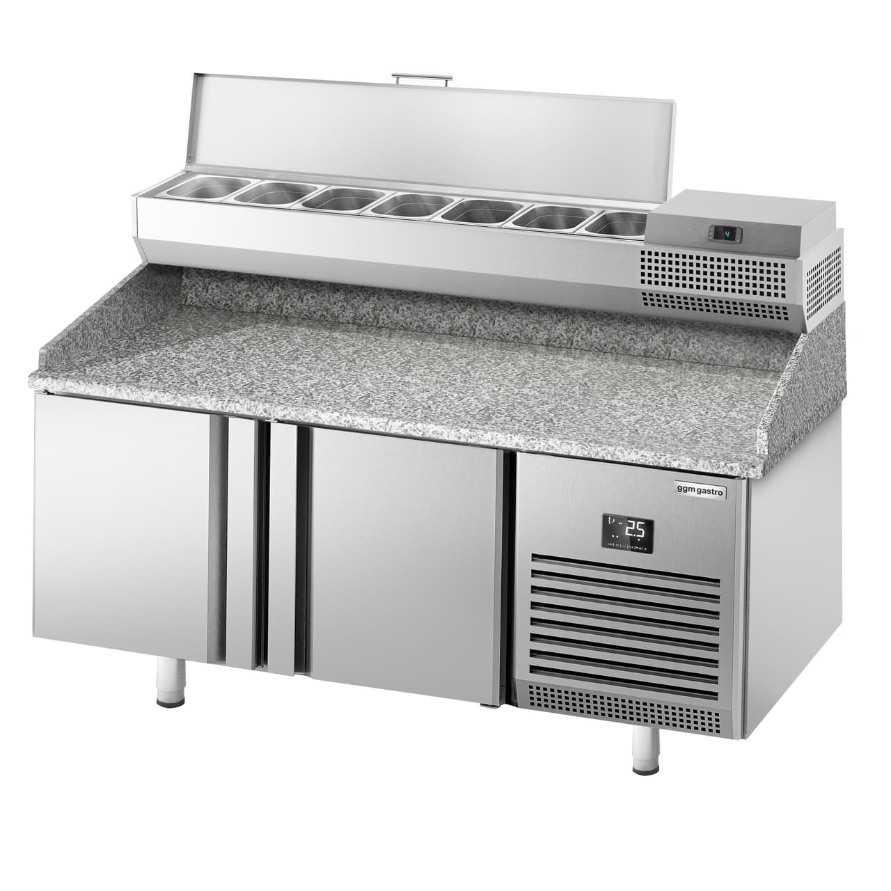 Pizza preparation table Premium PLUS- 1783x800mm - with 2 doors - incl. refrigerated display case - 7x GN 1/4