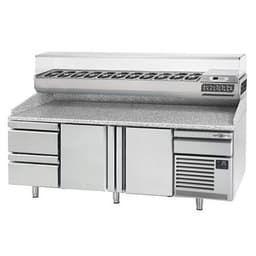 Pizza preparation table Premium PLUS- 2305x800mm - with 2 doors & 2 drawers- incl. refrigerated display case - 11x GN 1/4