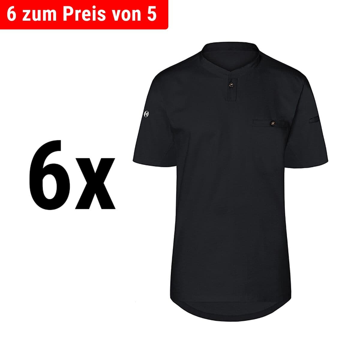 (6 pieces) Karlowsky - Short Sleeve Men's Work Shirt Performance - Black - Size: 2XL