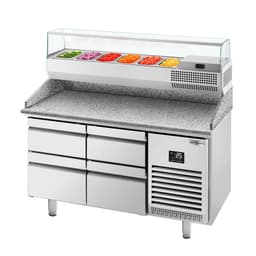 Pizza preparation table Premium PLUS - 1490x700mm - with 4 drawers - incl. refrigerated display case - 6x GN 1/4