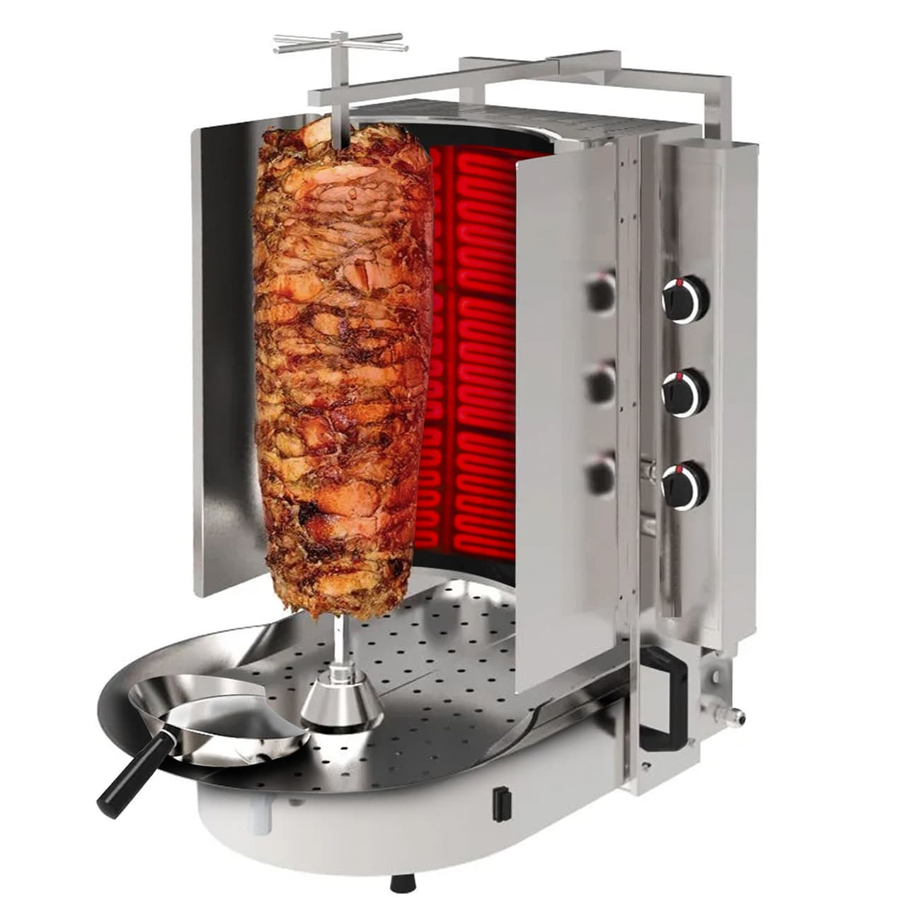 Plynový Gyros / Kebab gril -  s Robax®  sklem - 6 hořáků - max. 60 kg