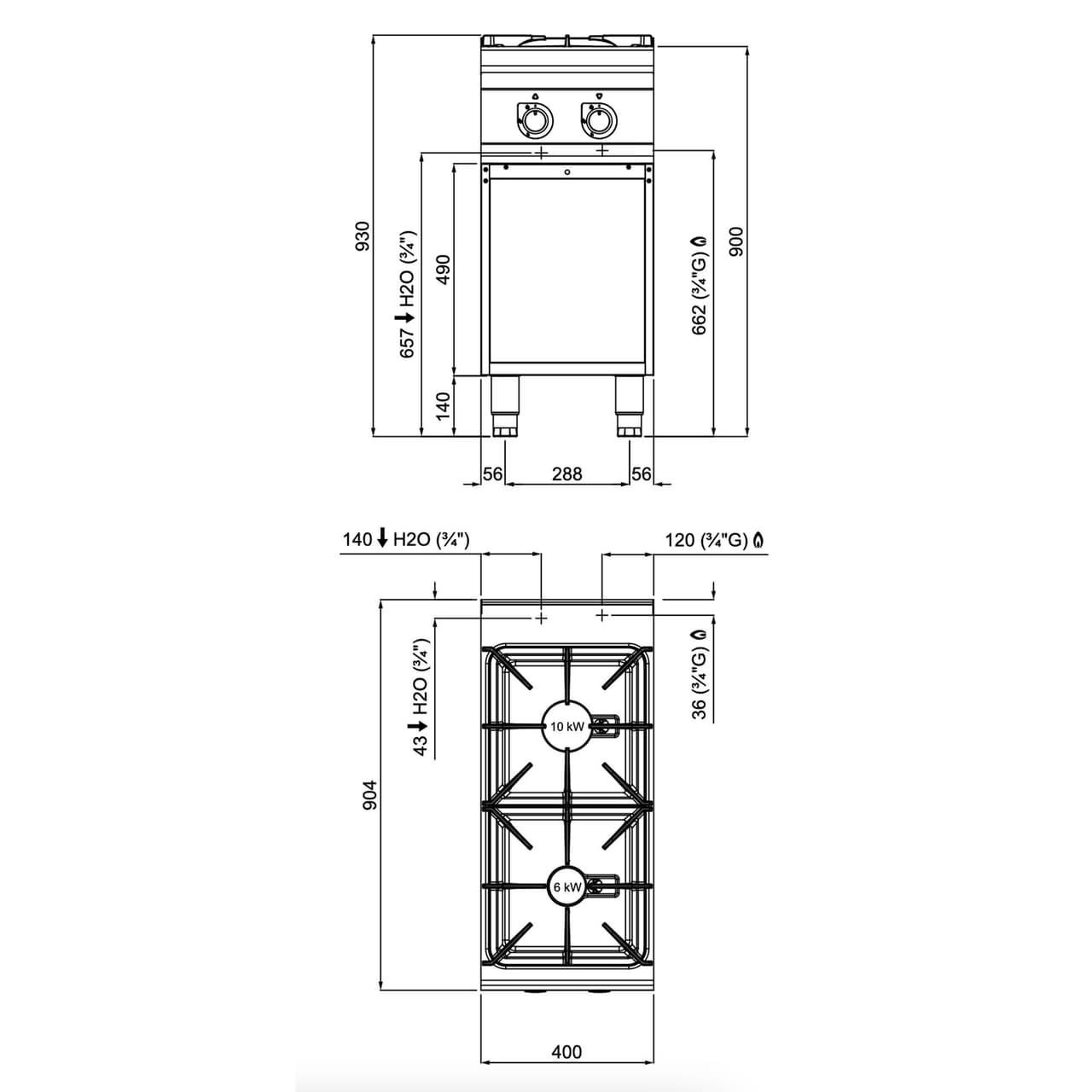 Plynový sporák - se 2 hořáky - 16 kW