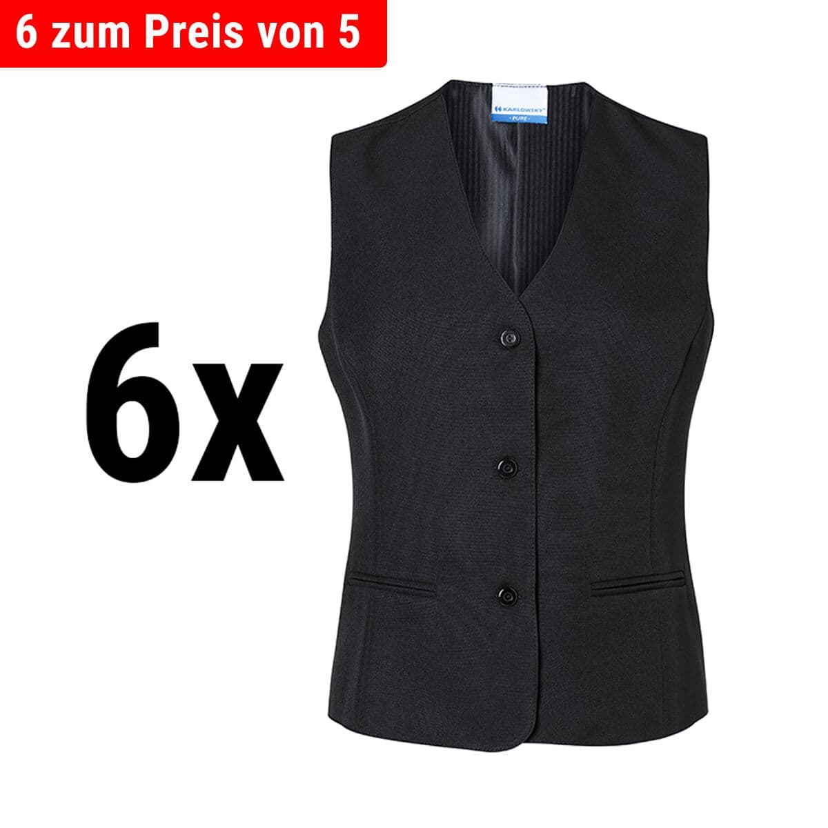 (6 pieces) Karlowsky - Ladies Vest Basic - Black - Size: L