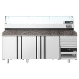 Chladicí stůl na pizzu PREMIUM - 2150x800mm - se 3 dveřmi & 3 zásuvkami - vč. chladicí vitríny - 10x GN 1/3