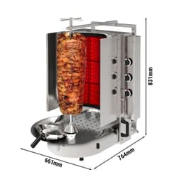 Plynový Gyros / Kebab gril -  s Robax®  sklem - 6 hořáků - max. 60 kg