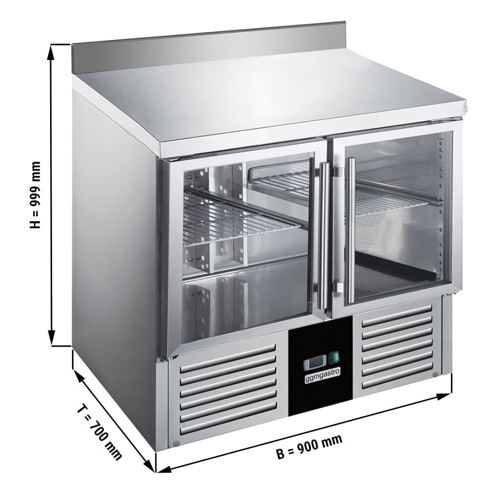 PREMIUM refrigerated counter - 900x700mm - 2 glass doors - with upstand