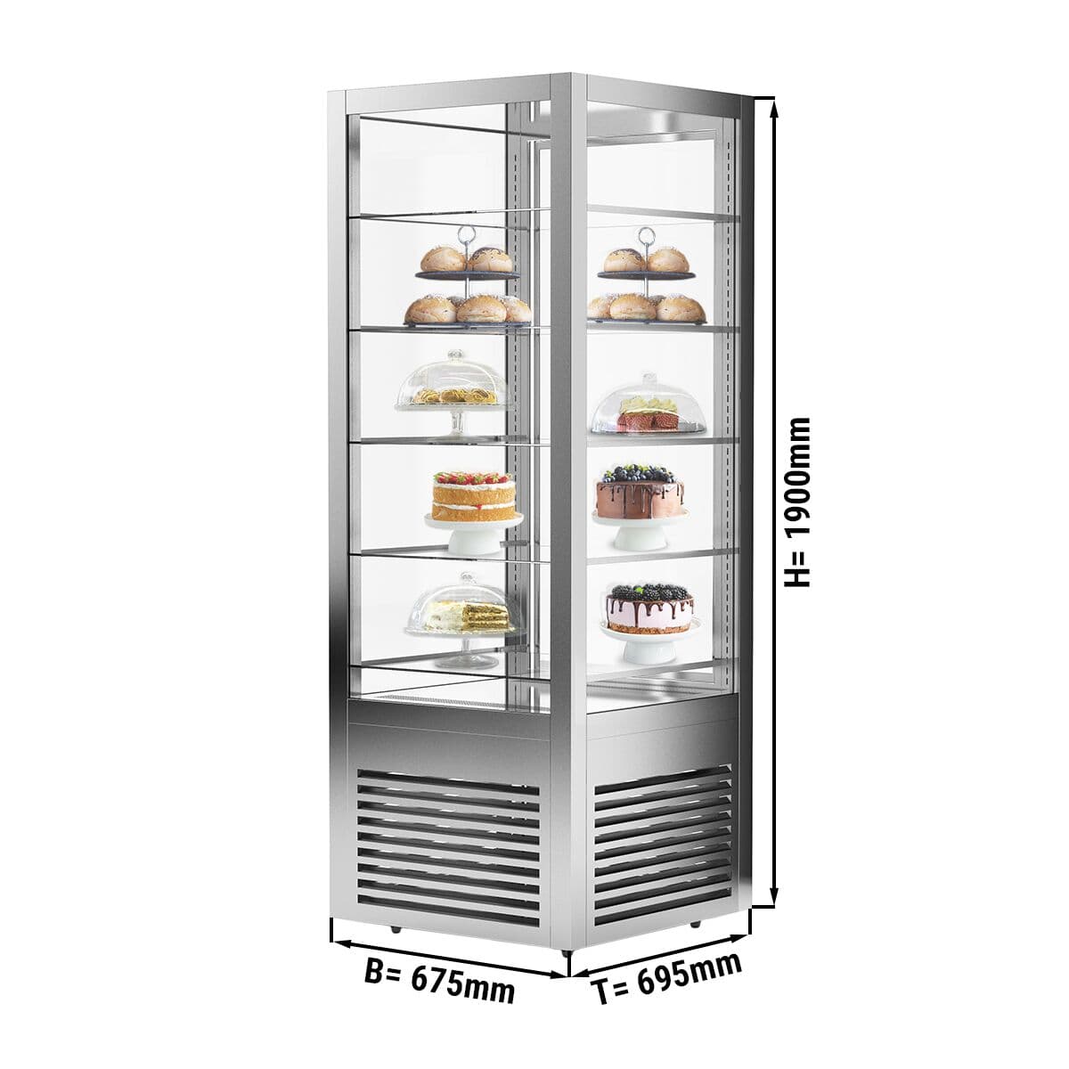 Panoramic display case - 440 litres - 670mm - with LED lighting & 5 shelves