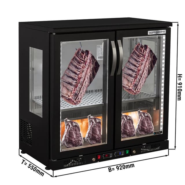 Dry Aging Fleischreifeschrank 0,92 m - mit 2 Glastüren - Schwarz