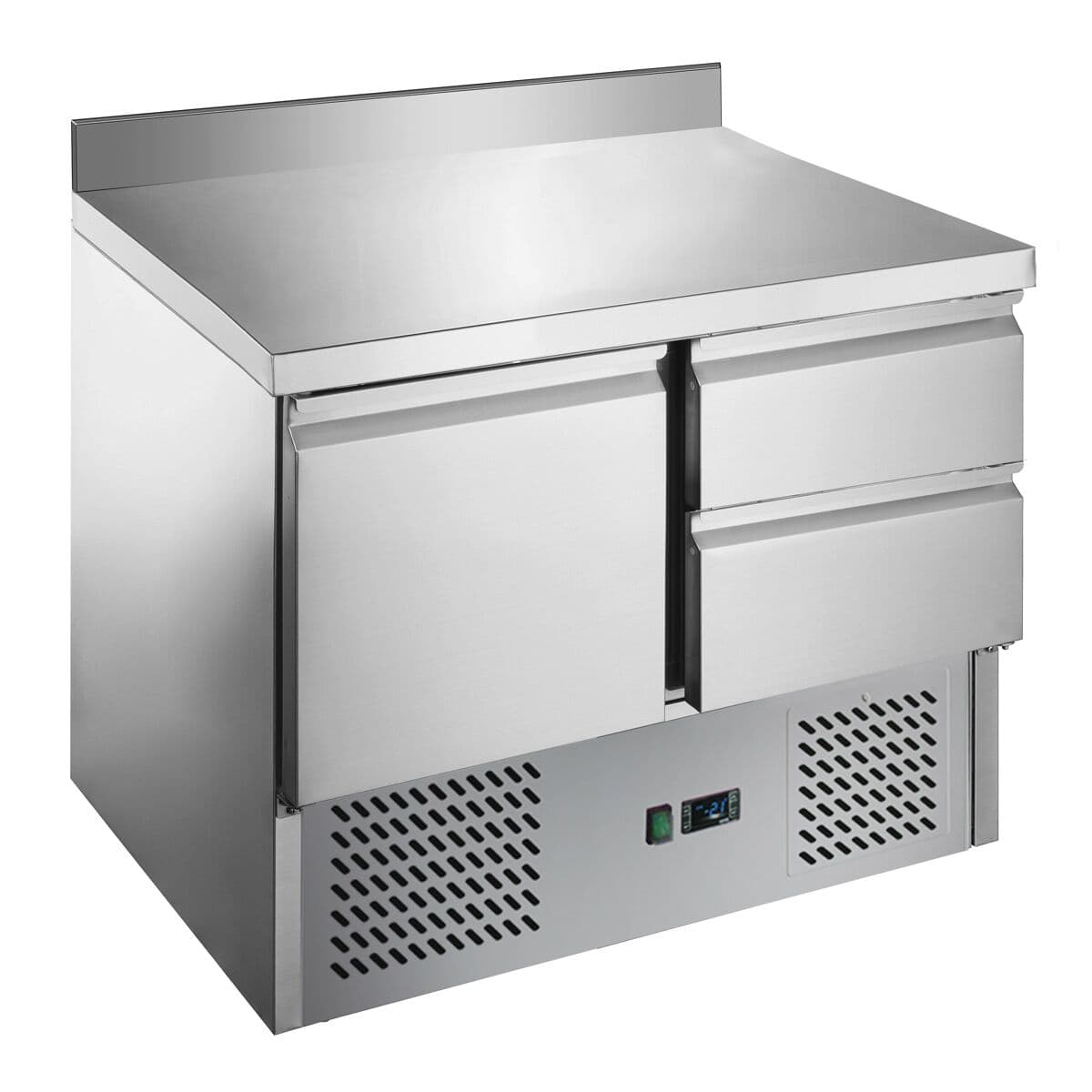 Refrigerated counter ECO - 900x700mm - with 1 door & 2 drawers & with backsplash 