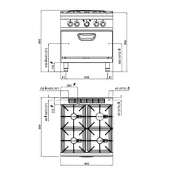 Plynový sporák - se 4 hořáky - 28 kW - vč. elektrické trouby - 4,68 kW