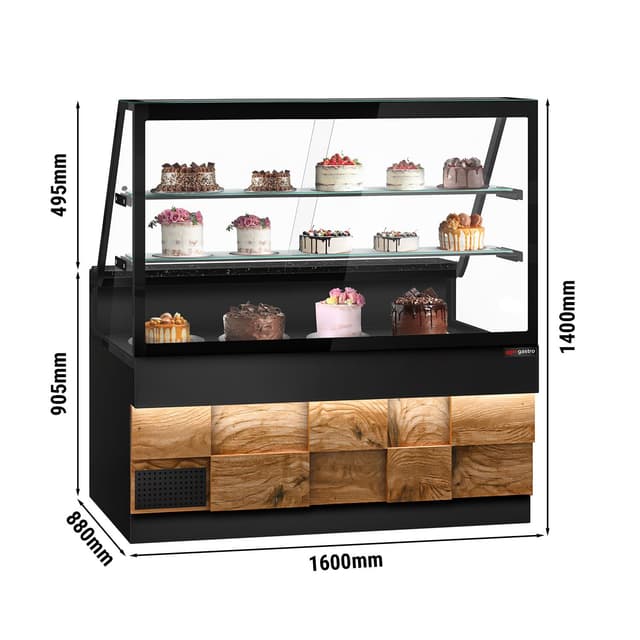 Kühltheke TORONTO - 1600mm - Holzfront - 2 Ablagen - schwarze Granit-Arbeitsplatte