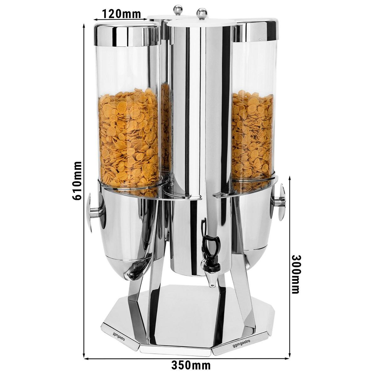 Muesli & cornflakes dispenser - double - rotating - Ø 120mm - silver - rotating dispenser