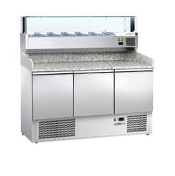 Pizza cooling table ECO - 1400x700mm - with 3 doors - incl. refrigerated display case - 6x GN 1/4