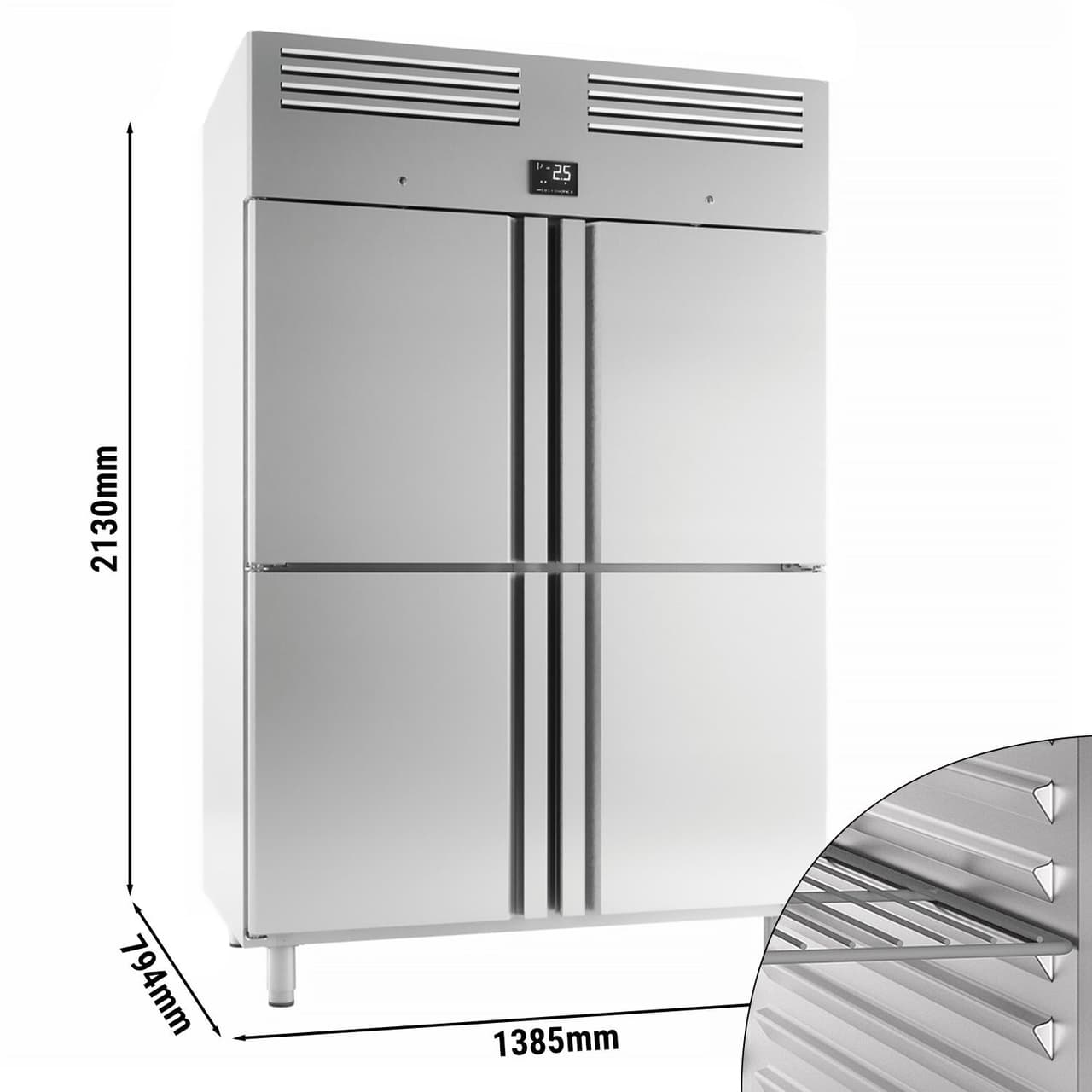 Kühlschrank Edelstahl PREMIUM PLUS - GN 2/1 - 1240 Liter - mit 4 Halbtüren